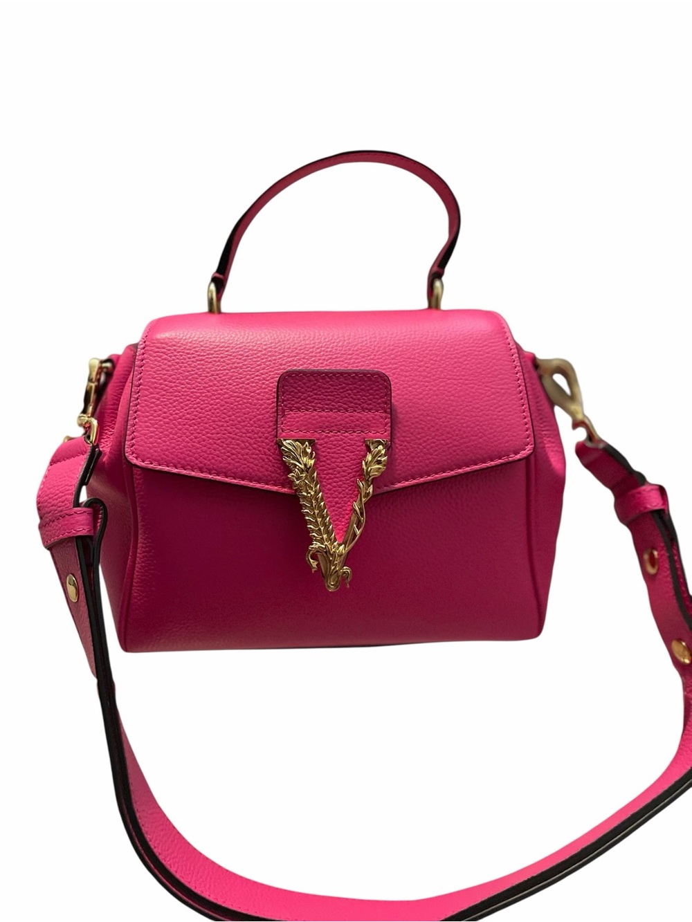 Versace Virtus Grainy Calf Small Pink Top-Handle Satchel with Gold Hardware